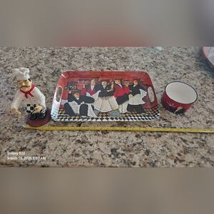 Decorative Red Chef Serving Tray and Bowl Set